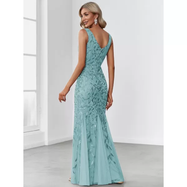 EverPretty Womens Sequin Double VNeck Sleeveless Mermaid Long Evening Dress 07886USADusty Blue