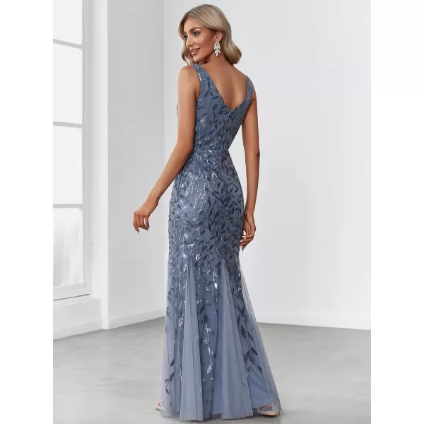 EverPretty Womens Sequin Double VNeck Sleeveless Mermaid Long Evening Dress 07886USAHaze Blue