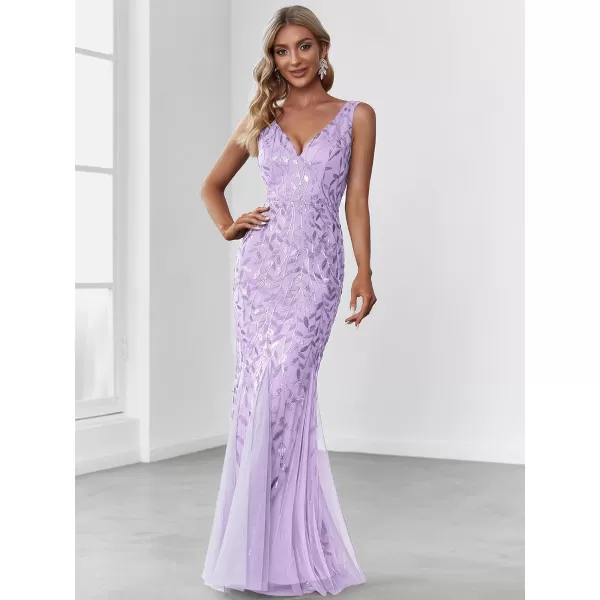 EverPretty Womens Sequin Double VNeck Sleeveless Mermaid Long Evening Dress 07886USALavender