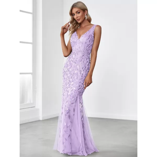 EverPretty Womens Sequin Double VNeck Sleeveless Mermaid Long Evening Dress 07886USALavender