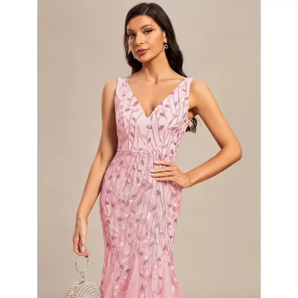 EverPretty Womens Sequin Double VNeck Sleeveless Mermaid Long Evening Dress 07886USAPink