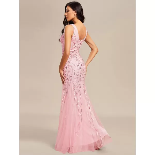 EverPretty Womens Sequin Double VNeck Sleeveless Mermaid Long Evening Dress 07886USAPink