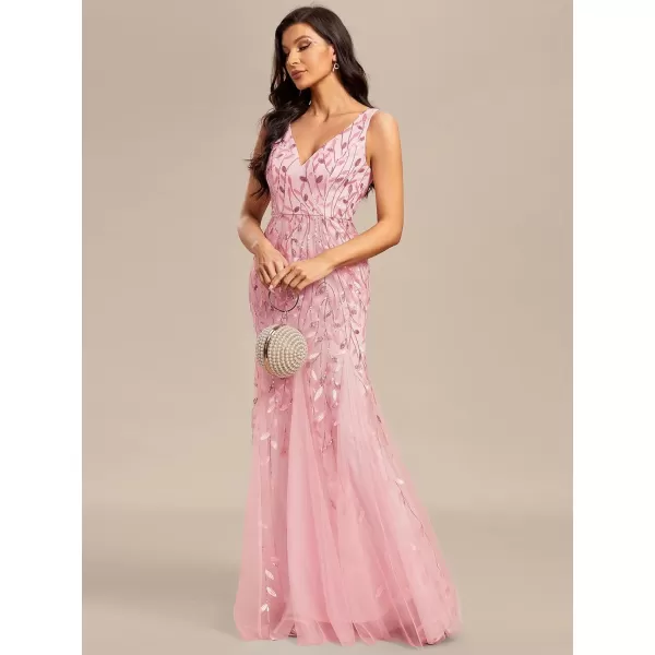 EverPretty Womens Sequin Double VNeck Sleeveless Mermaid Long Evening Dress 07886USAPink