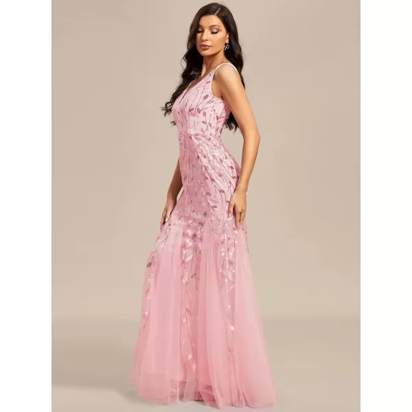 EverPretty Womens Sequin Double VNeck Sleeveless Mermaid Long Evening Dress 07886USAPink