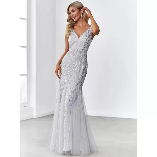 EverPretty Womens Sequin Double VNeck Sleeveless Mermaid Long Evening Dress 07886USASilver