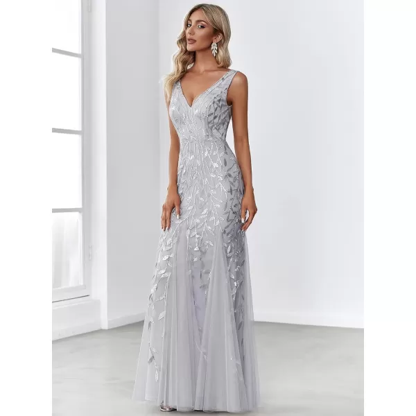EverPretty Womens Sequin Double VNeck Sleeveless Mermaid Long Evening Dress 07886USASilver