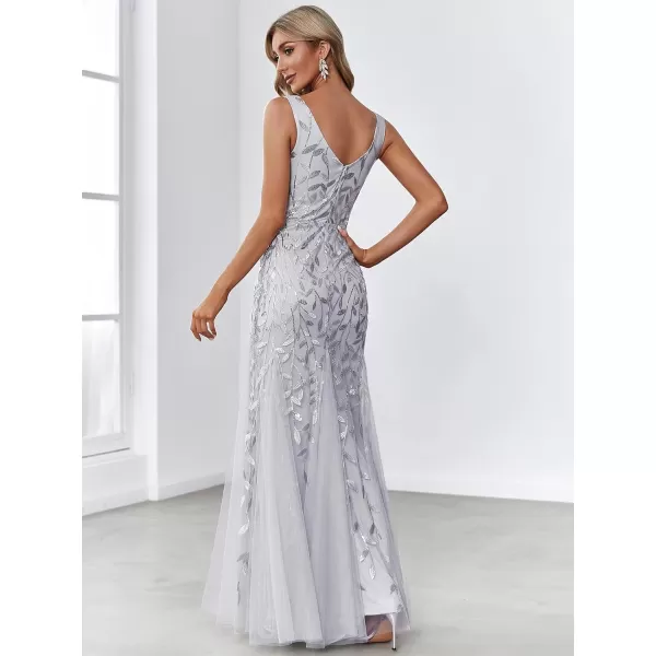 EverPretty Womens Sequin Double VNeck Sleeveless Mermaid Long Evening Dress 07886USASilver