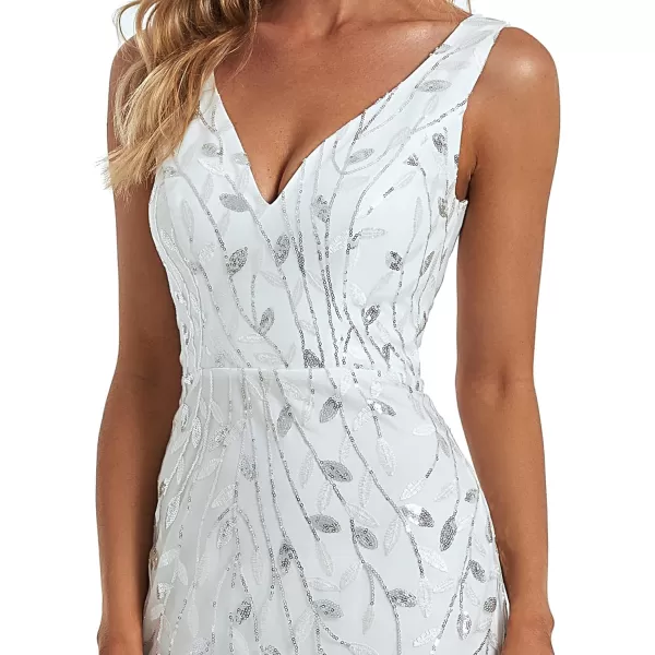 EverPretty Womens Sequin Double VNeck Sleeveless Mermaid Long Evening Dress 07886USAWhite