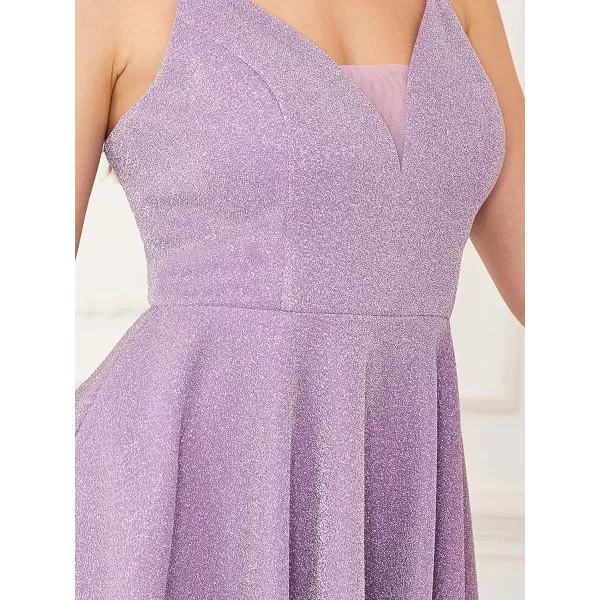 EverPretty Womens Sparkle V Neck Sleeveless Spaghetti Straps ALine Mini Summer Dress Cocktail Dress 03124USALavender