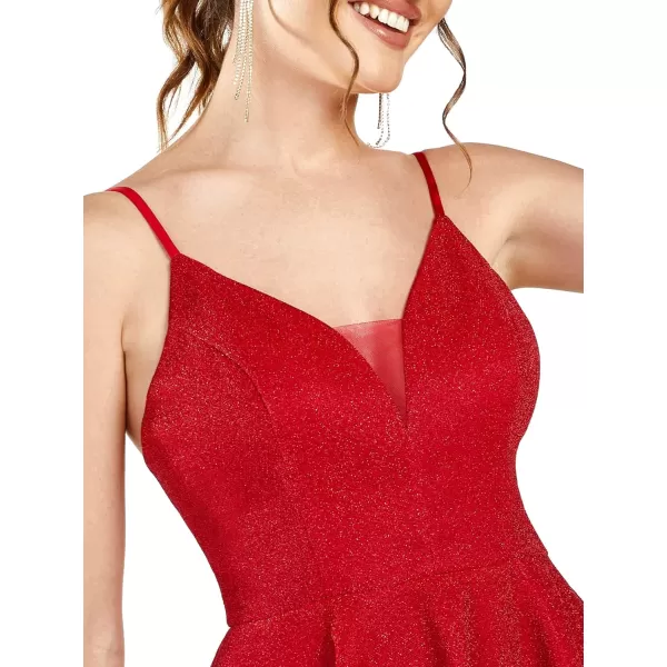 EverPretty Womens Sparkle V Neck Sleeveless Spaghetti Straps ALine Mini Summer Dress Cocktail Dress 03124USARed