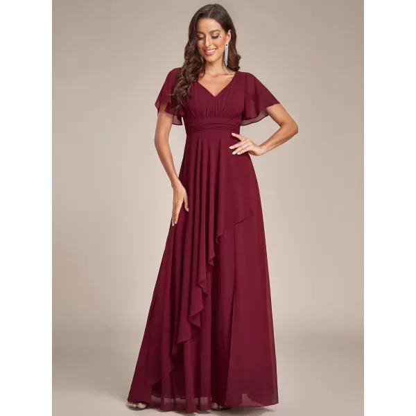 EverPretty Womens V Neck Short Sleeves Ruffled Chiffon Evening Dress 01809Burgundy