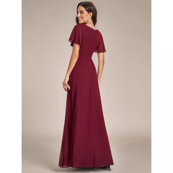 EverPretty Womens V Neck Short Sleeves Ruffled Chiffon Evening Dress 01809Burgundy