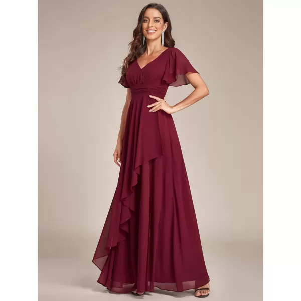 EverPretty Womens V Neck Short Sleeves Ruffled Chiffon Evening Dress 01809Burgundy