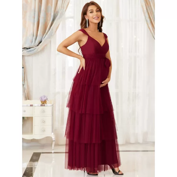 EverPretty Womens VNeck Bow Sash Tassel Tulle Maternity Evening Party Dress 20794EYBurgundy