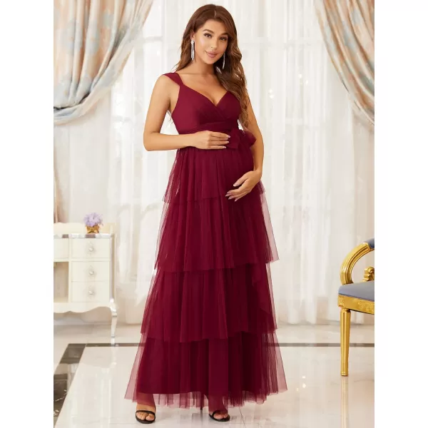 EverPretty Womens VNeck Bow Sash Tassel Tulle Maternity Evening Party Dress 20794EYBurgundy