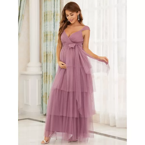 EverPretty Womens VNeck Bow Sash Tassel Tulle Maternity Evening Party Dress 20794EYOrchid