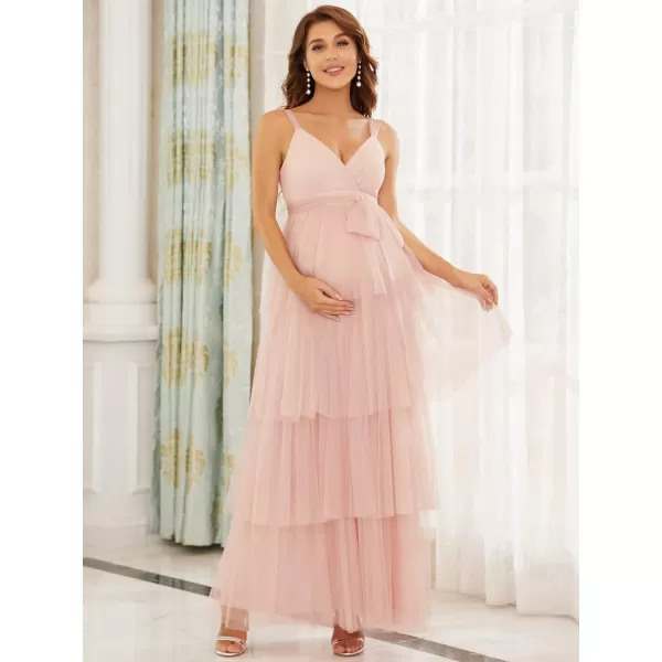 EverPretty Womens VNeck Bow Sash Tassel Tulle Maternity Evening Party Dress 20794EYPink