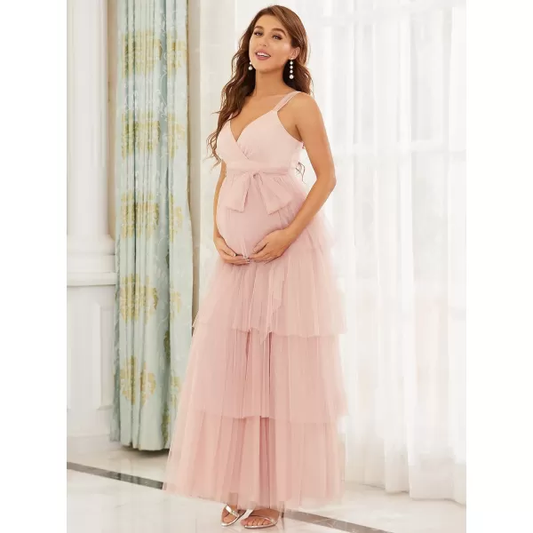 EverPretty Womens VNeck Bow Sash Tassel Tulle Maternity Evening Party Dress 20794EYPink