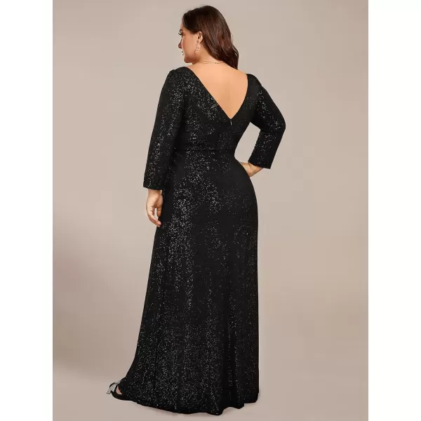 EverPretty Womens VNeck Glitter Dress Side Split Plus Size Evening Dress 07505Bblack