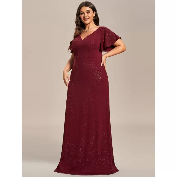 EverPretty Womens VNeck Glitter Dress Side Split Plus Size Evening Dress 07505Bburgundy