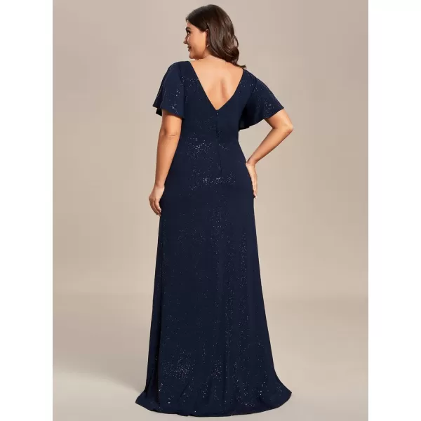 EverPretty Womens VNeck Glitter Dress Side Split Plus Size Evening Dress 07505Bnavy Blue