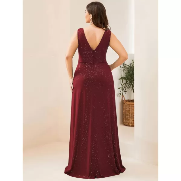 EverPretty Womens VNeck Glitter Dress Side Split Plus Size Evening Dress 07505Burgundy