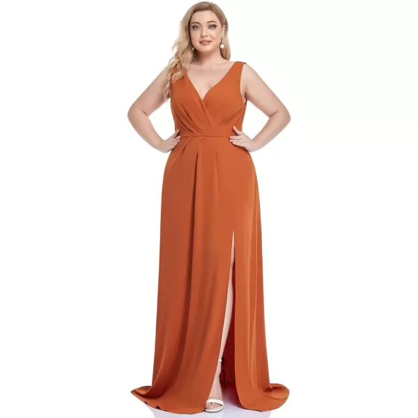 EverPretty Womens VNeck Glitter Dress Side Split Plus Size Evening Dress 07505Burnt Orange