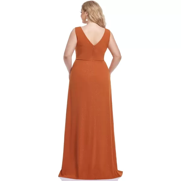 EverPretty Womens VNeck Glitter Dress Side Split Plus Size Evening Dress 07505Burnt Orange