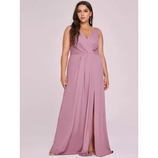 EverPretty Womens VNeck Glitter Dress Side Split Plus Size Evening Dress 07505Orchid