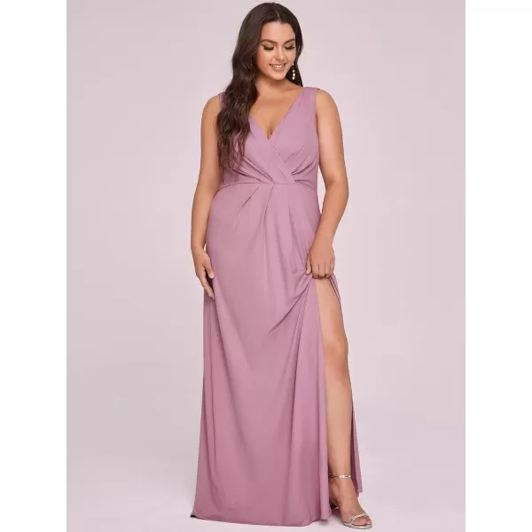 EverPretty Womens VNeck Glitter Dress Side Split Plus Size Evening Dress 07505Orchid