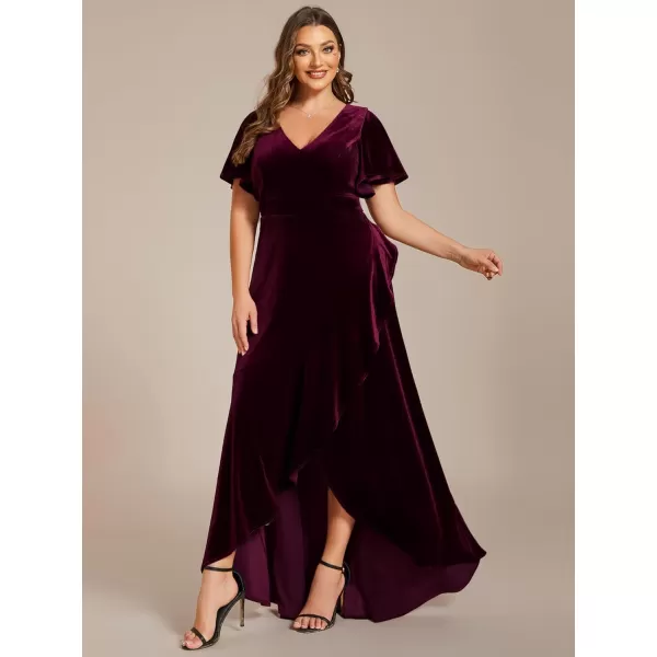 EverPretty Womens Vintage Plus Size Ruffles Hemline Velvet Wedding Guest Dress 02041DABurgundy