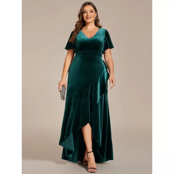 EverPretty Womens Vintage Plus Size Ruffles Hemline Velvet Wedding Guest Dress 02041DADeep Green