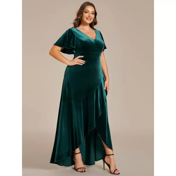 EverPretty Womens Vintage Plus Size Ruffles Hemline Velvet Wedding Guest Dress 02041DADeep Green
