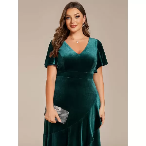EverPretty Womens Vintage Plus Size Ruffles Hemline Velvet Wedding Guest Dress 02041DADeep Green
