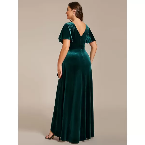 EverPretty Womens Vintage Plus Size Ruffles Hemline Velvet Wedding Guest Dress 02041DADeep Green