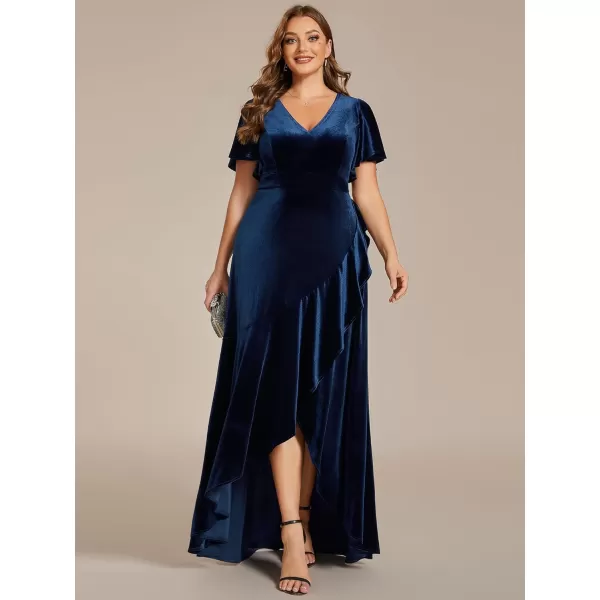 EverPretty Womens Vintage Plus Size Ruffles Hemline Velvet Wedding Guest Dress 02041DANavy Blue