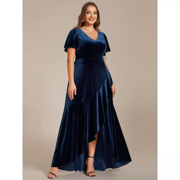 EverPretty Womens Vintage Plus Size Ruffles Hemline Velvet Wedding Guest Dress 02041DANavy Blue