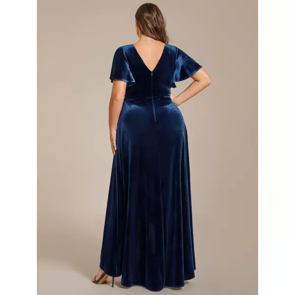 EverPretty Womens Vintage Plus Size Ruffles Hemline Velvet Wedding Guest Dress 02041DANavy Blue