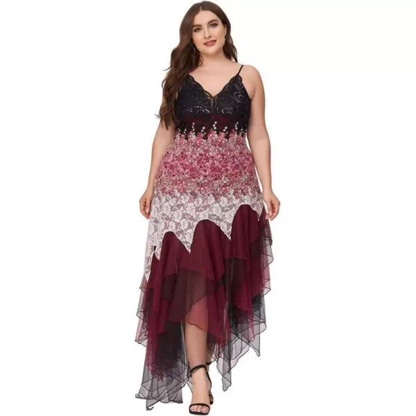 EverPretty Size Womens Sleeveless Tea Length Aline Dress Lace Plus Size Cocktail Dress 6212BBurgundy