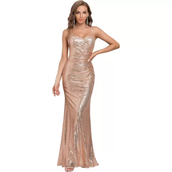 EverPretty Women Sweetheart Mermaid Sequin Floor Length Evening Prom Gowns 07339USARose Gold