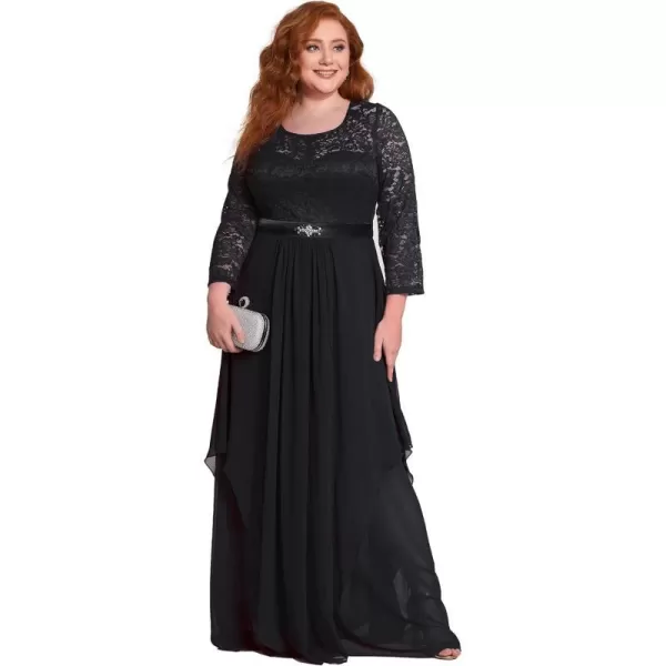 EverPretty Womens Autumn Lace Long Sleeve Chiffon Plus Size Bridesmaid Dress 0759Black