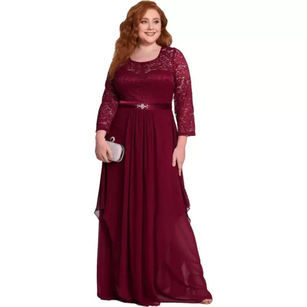 EverPretty Womens Autumn Lace Long Sleeve Chiffon Plus Size Bridesmaid Dress 0759Burgundy