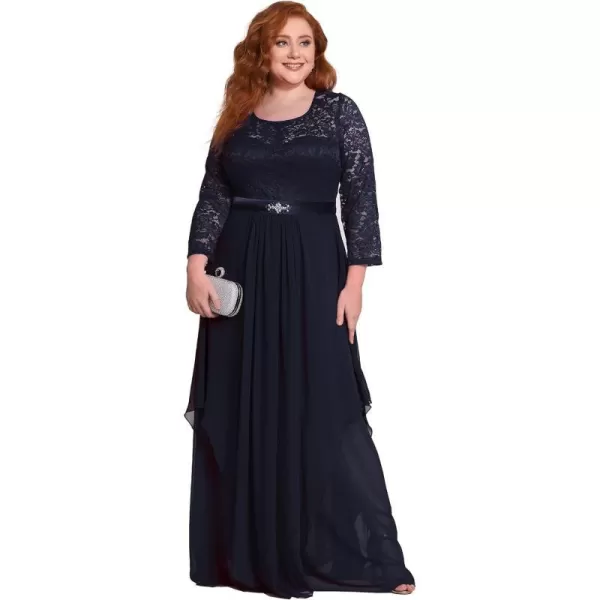 EverPretty Womens Autumn Lace Long Sleeve Chiffon Plus Size Bridesmaid Dress 0759Navy Blue