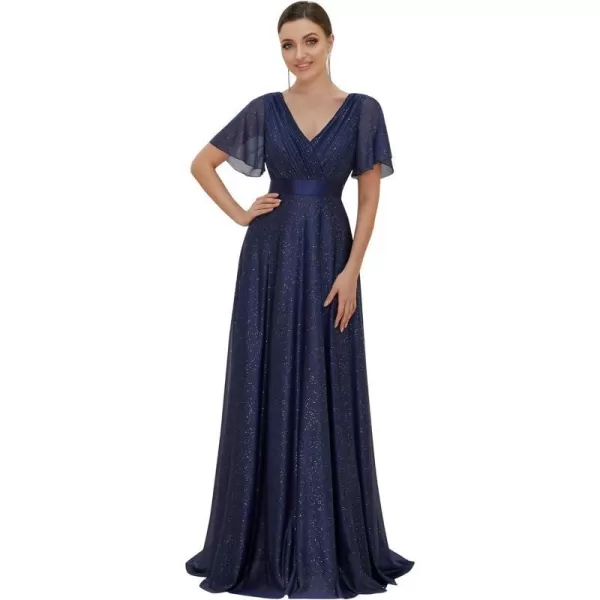 EverPretty Womens Evening Dresses V Neck Short Sleeves Aline Glitter Formal Dresses 50159Navy Blue