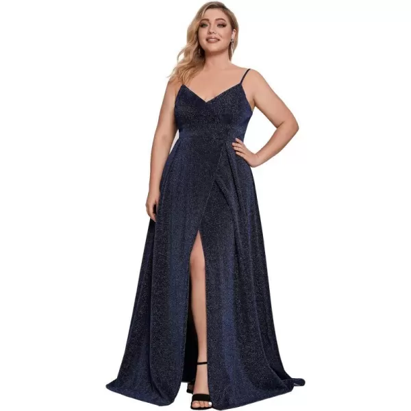 EverPretty Womens Glitter Side Slit Aline Plus Size Evening Dresses for Party 50120Navy Blue
