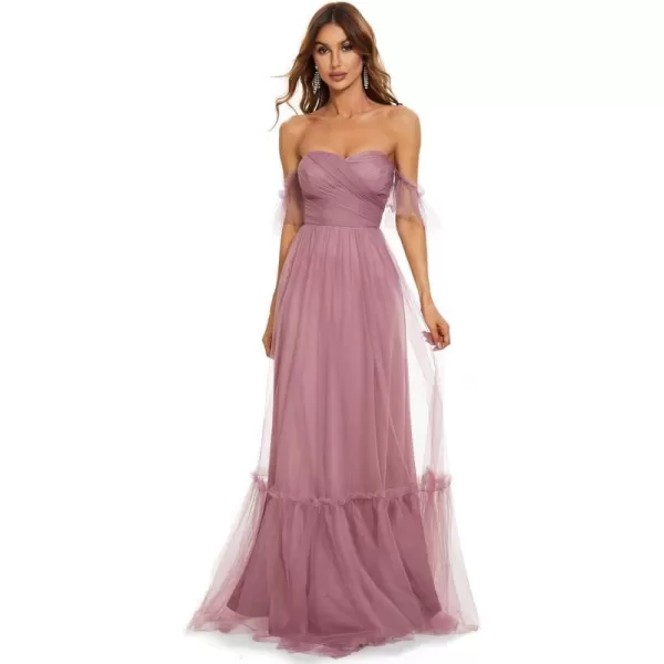 EverPretty Womens Maxi Sweetheart OffShoulder Ruched Tulle Evening Dresses 50126USAOrchid