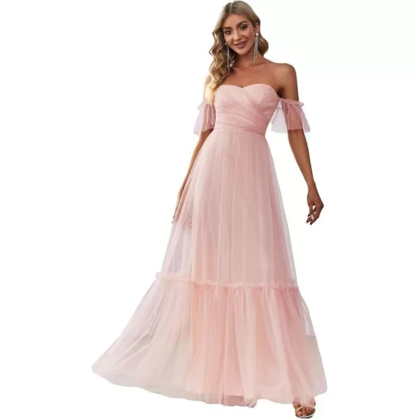 EverPretty Womens Maxi Sweetheart OffShoulder Ruched Tulle Evening Dresses 50126USAPink