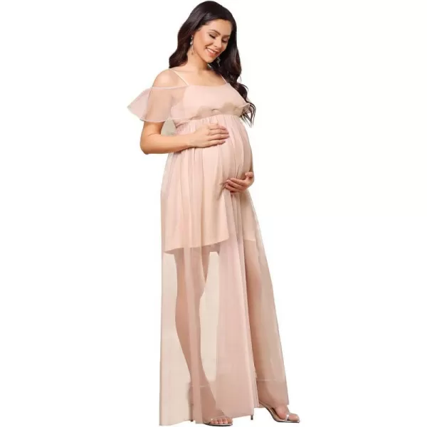 EverPretty Womens Ruffles Spaghetti Straps OffShoulder Maternity Photography Dress 20824EYBlush