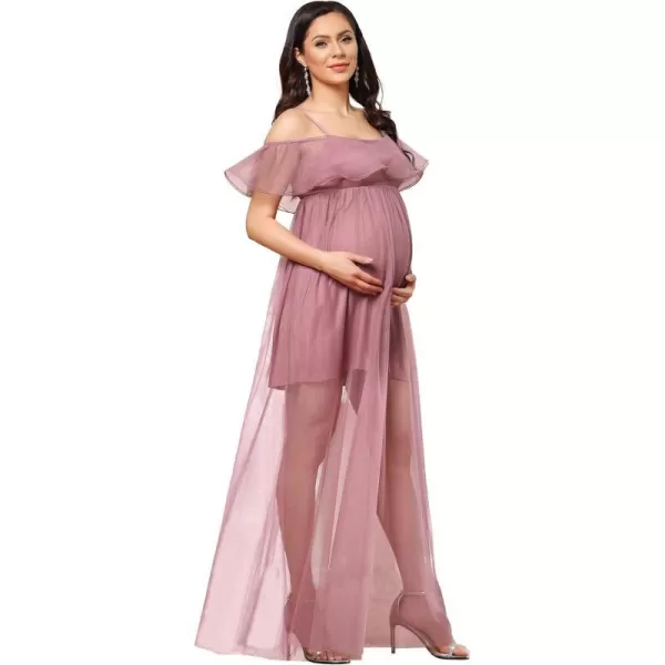 EverPretty Womens Ruffles Spaghetti Straps OffShoulder Maternity Photography Dress 20824EYOrchid