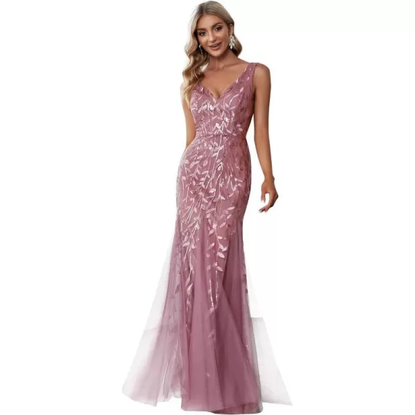 EverPretty Womens Sequin Double VNeck Sleeveless Mermaid Long Evening Dress 07886USAOrchid